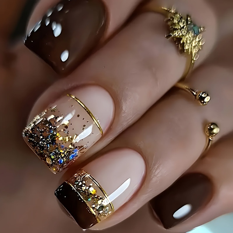 Nail Art Press On - Short Square fake nails for women