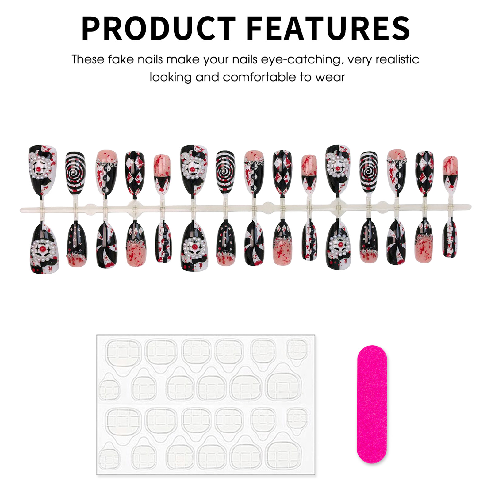 30pcs Funny Dark Clown Press O - đánh giá và giá Nail Art Press On