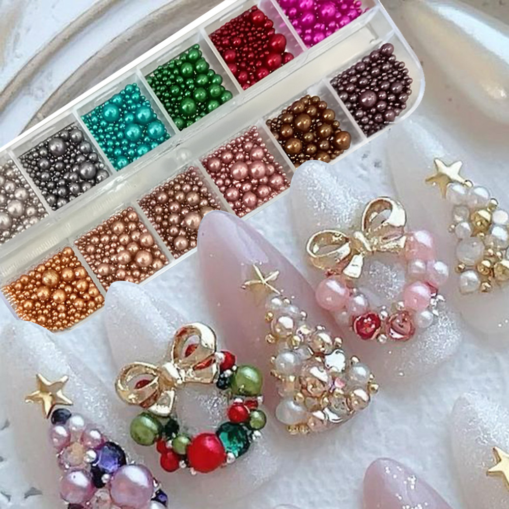 12 colors Mix Size Nail Pearls - đánh giá và giá Nail Art Valentines Day