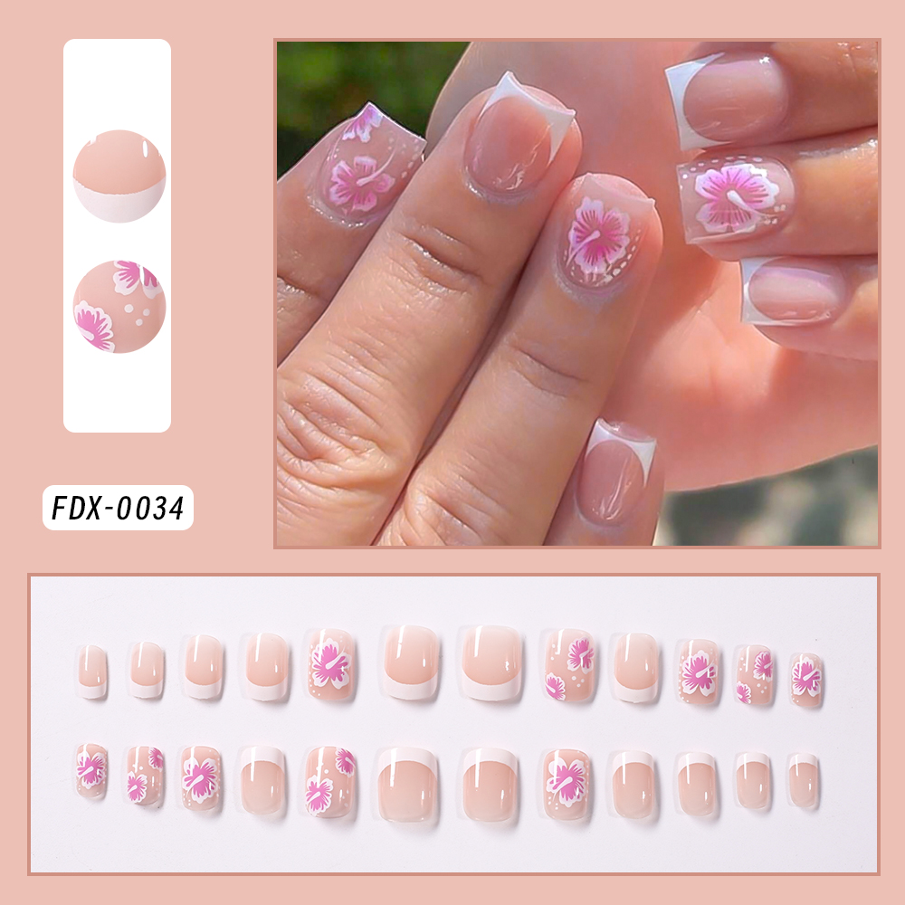 24Pcs French Flower False Nail - đánh giá và giá Nail Art Press On