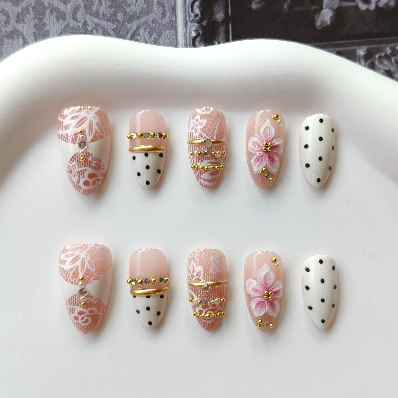10Pcs 3D Gilded White Lace Flo - đánh giá và giá Nail Art Press On