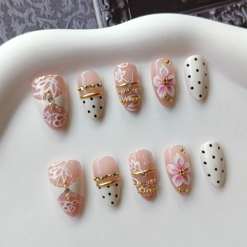 10Pcs 3D Gilded White Lace Flo - đánh giá và giá Nail Art Press On